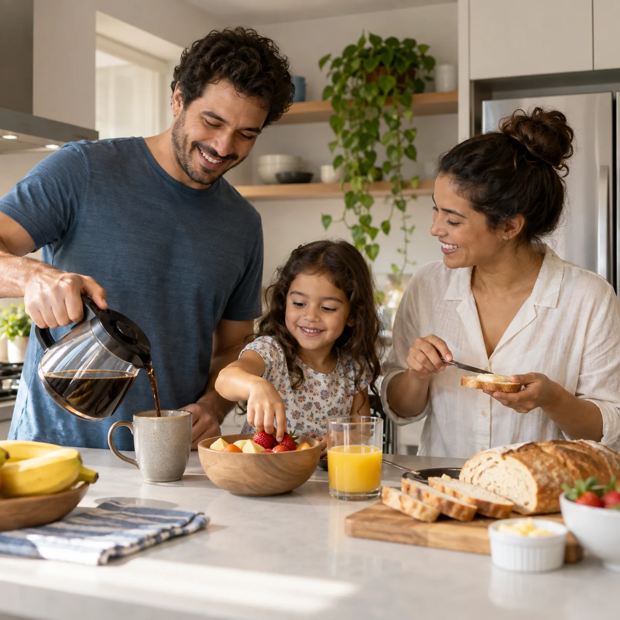 Família na cozinha. Imagem ilustrativa.